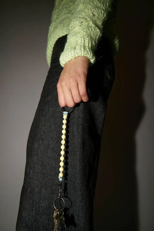 Ina Seifart Perlen Short Keyholder in Pastel Yellow with Sage Thread made by No. 6