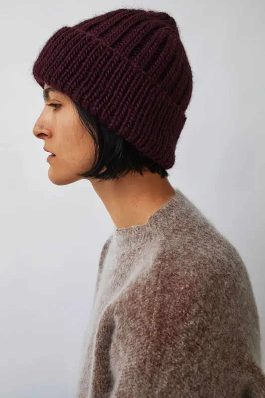 Muhlbauer Lennon Fold Up Beanie in Aubergine Lambswool made by No. 6