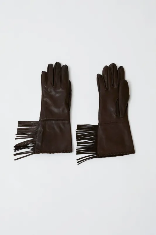 Imoni Fringe Long Gloves in Choco Teak made by No. 6