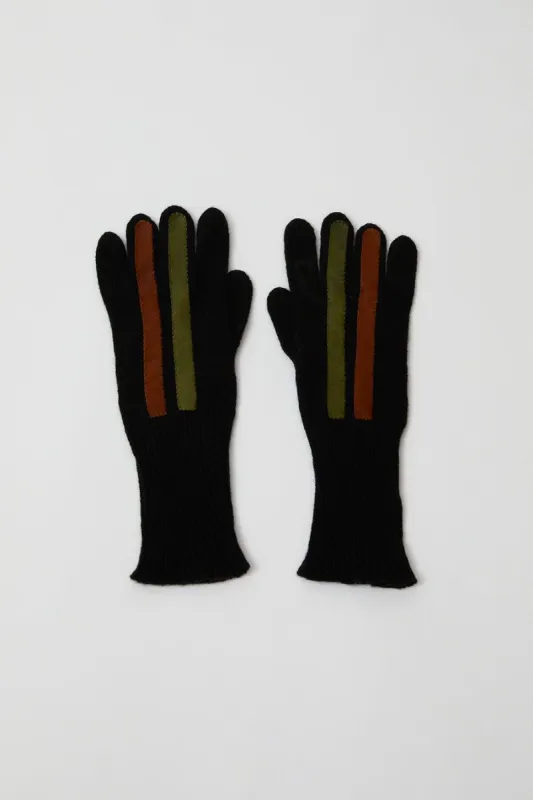 Exquisite J Striped Gloves in Black made by No. 6