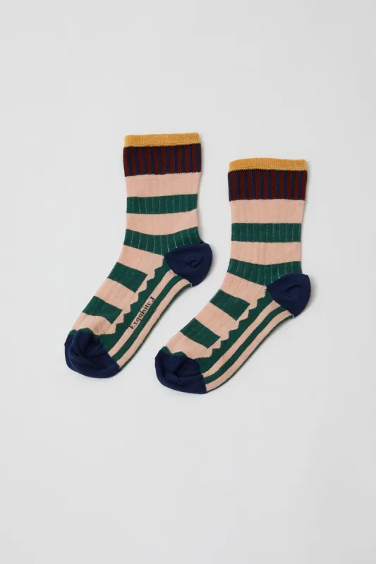 Exquisite J Short Stripe Socks in Pink and Green sold by No. 6
