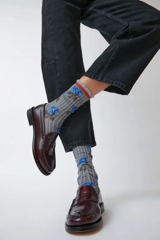 Exquisite J Short Flower Socks in Blue Flowers sold by No. 6