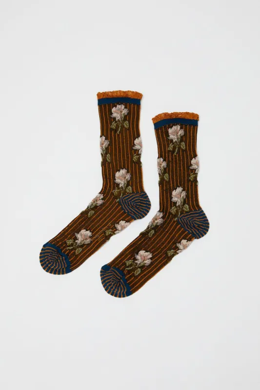Exquisite J Short Flower Socks in Cream Flowers sold by No. 6
