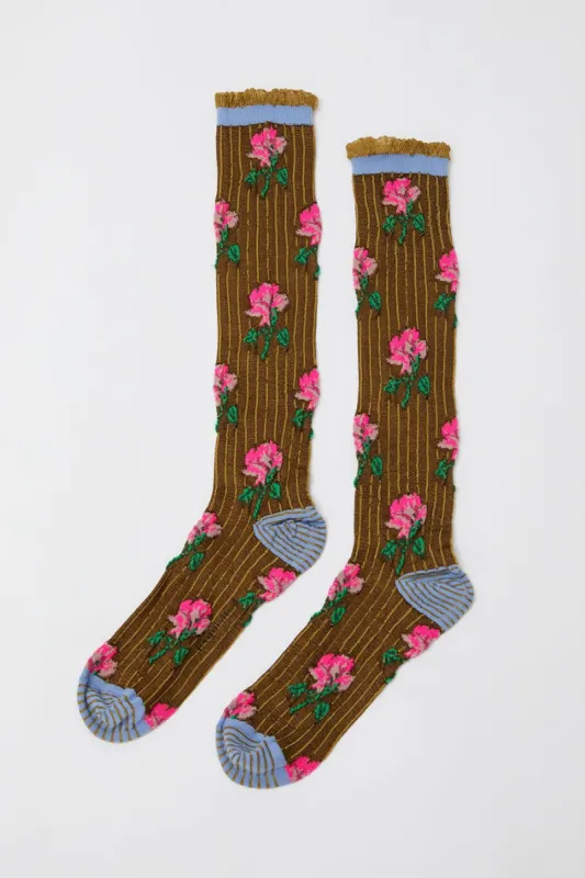 Exquisite J Tall Flower Socks in Pink Flowers sold by No. 6
