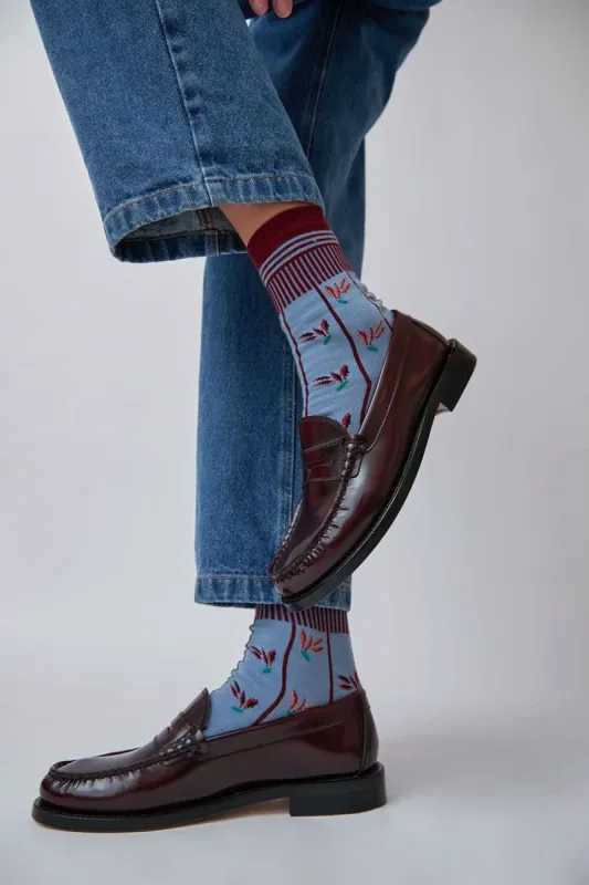 Exquisite J Leaf Pattern Socks in Blue sold by No. 6