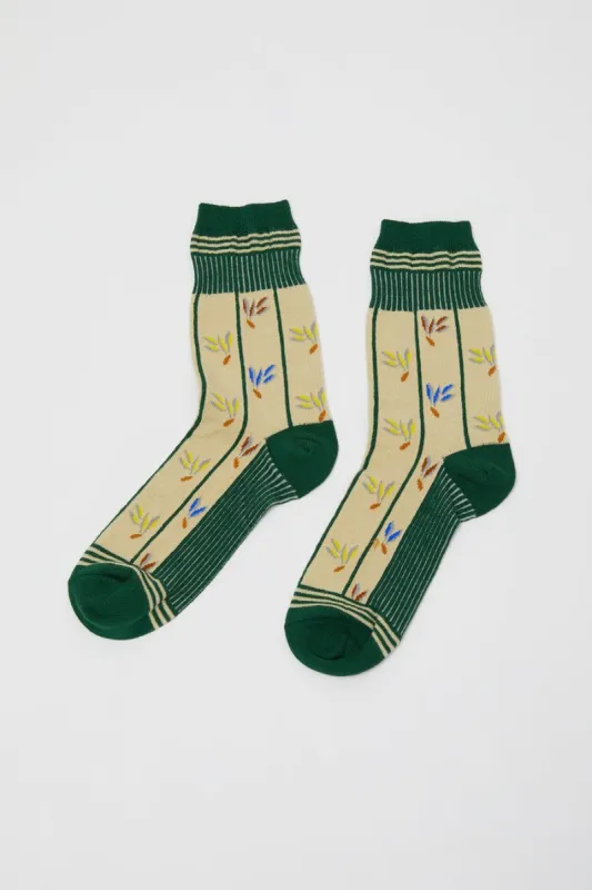 Exquisite J Leaf Pattern Socks in Cream made by No. 6