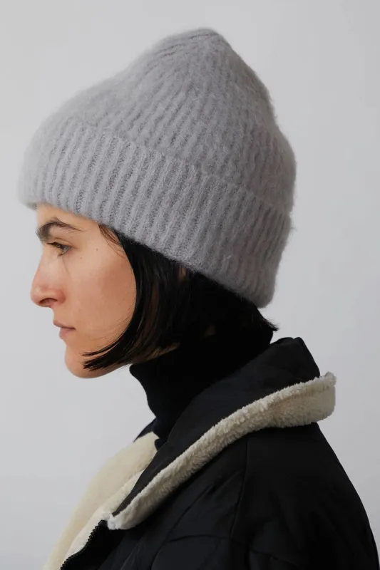 Exquisite J Mohair Beanie in Dove Grey sold by No. 6