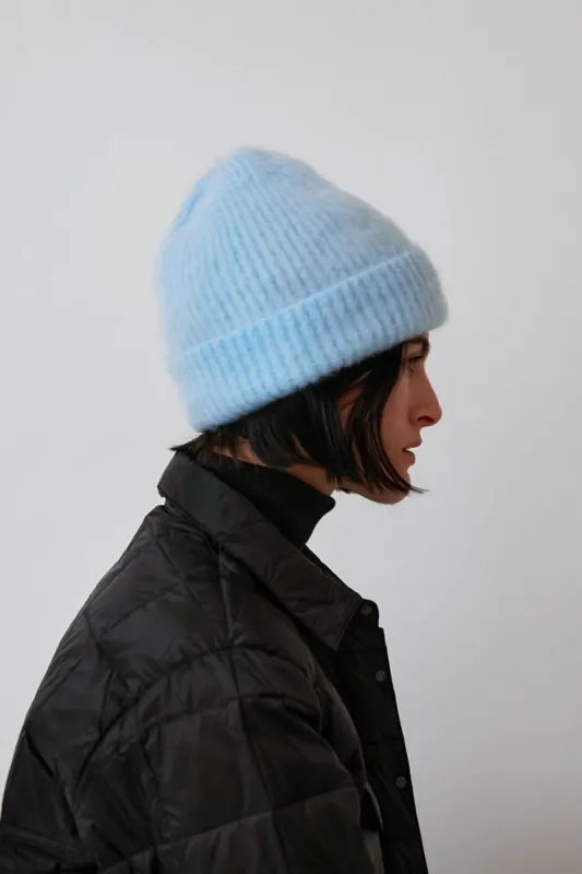 Exquisite J Mohair Beanie in Light Blue sold by No. 6