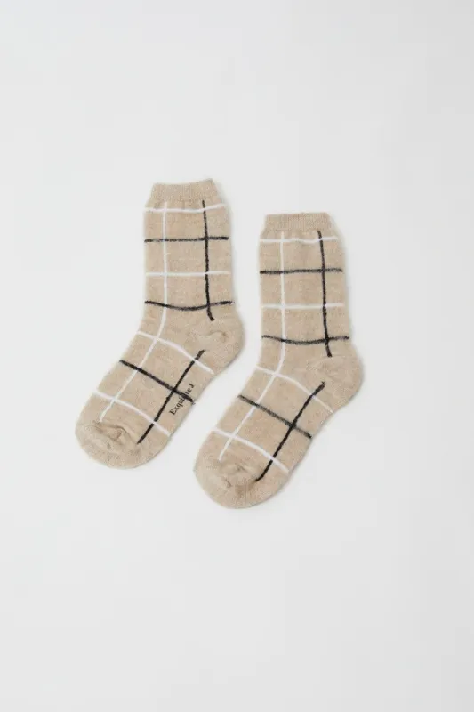 Exquisite J Mohair Plaid Socks in Cream made by No. 6