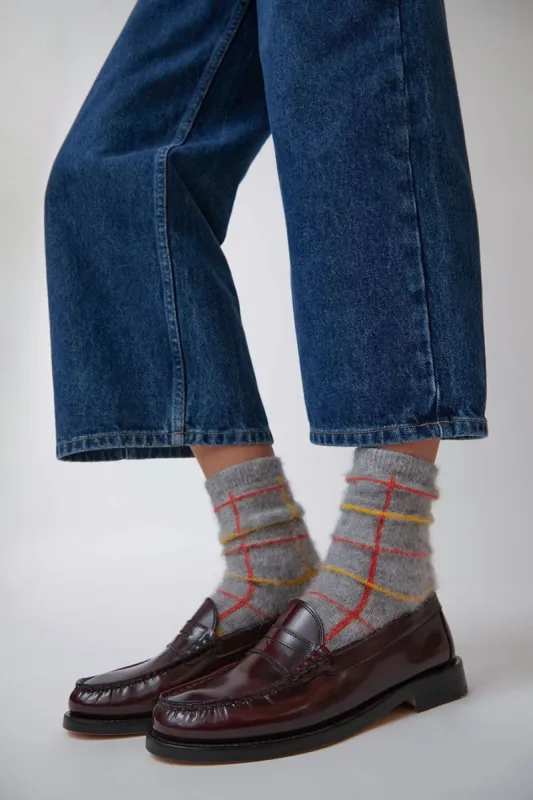 Exquisite J Mohair Plaid Socks in Grey made by No. 6