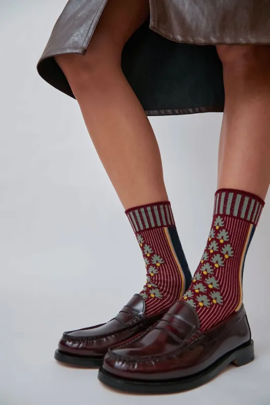 Exquisite J Graphic Socks in Bordeaux made by No. 6