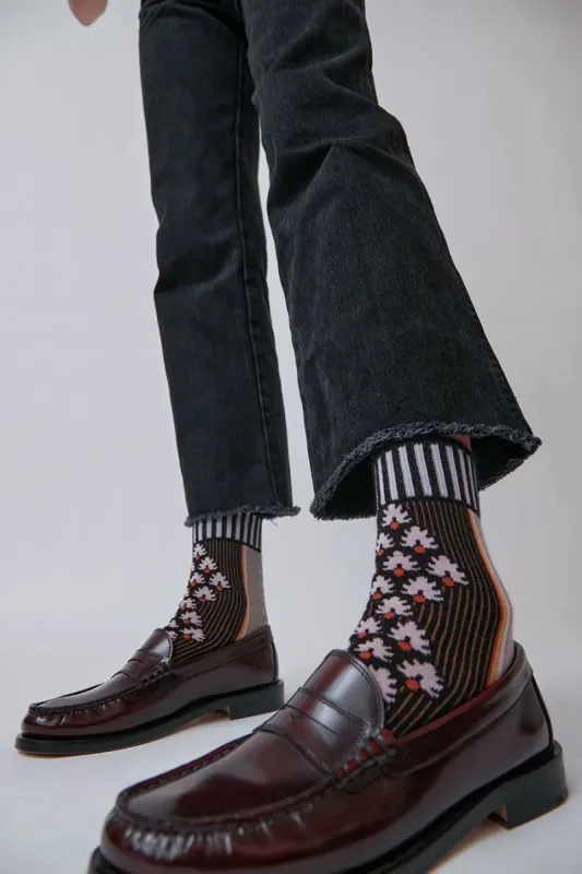 Exquisite J Graphic Socks in Black made by No. 6