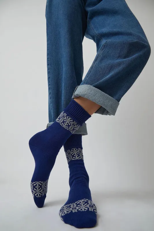 YMC Fairisle Trim Sock in Blue made by YMC