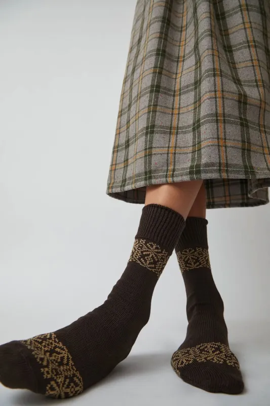 YMC Fairisle Trim Sock in Brown made by No. 6