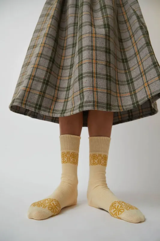 YMC Fairisle Trim Sock in Ecru made by No. 6