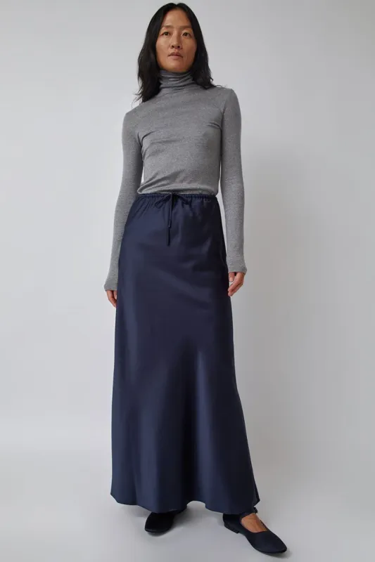 Amomento Silky Long Skirt in Navy made by No. 6