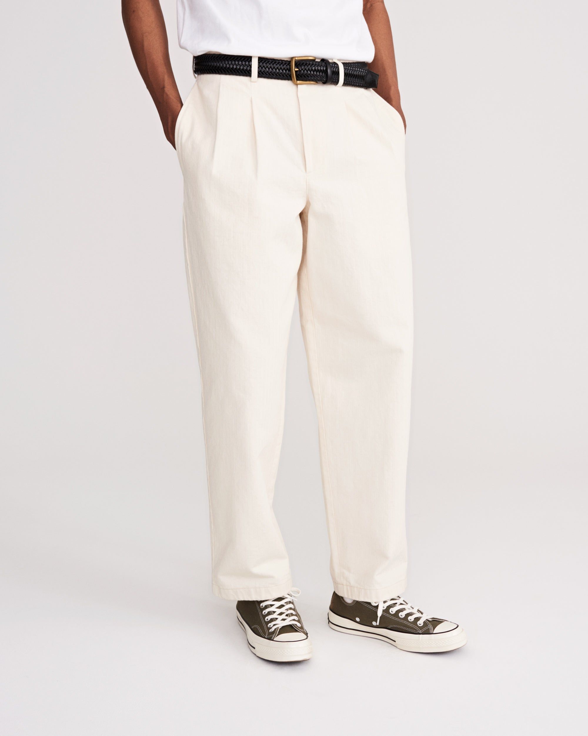 Double-Pleat Herringbone Pant sold by Noah NYC product image thumbnail 8