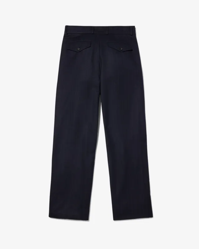 Flat Front Chalk Stripe Wool Trouser sold by Noah NYC