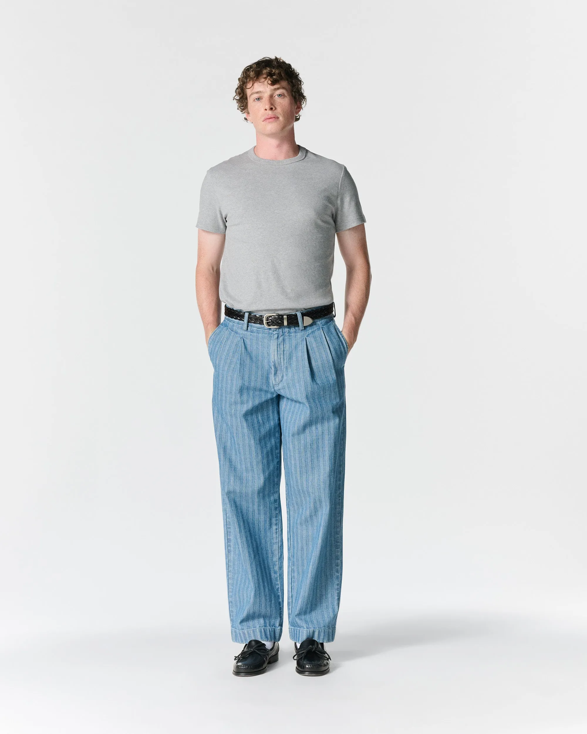 Double-Pleat Herringbone Denim Pant sold by Noah NYC product image thumbnail 5