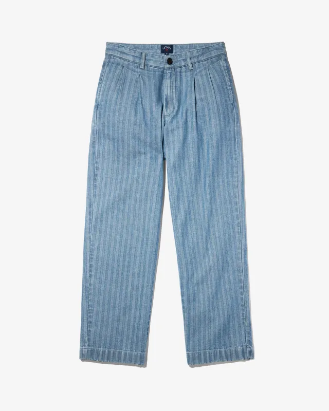 Double-Pleat Herringbone Denim Pant made by Noah NYC