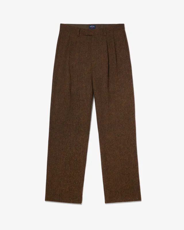 Double-Pleat Wool Herringbone Trousers made by Noah NYC