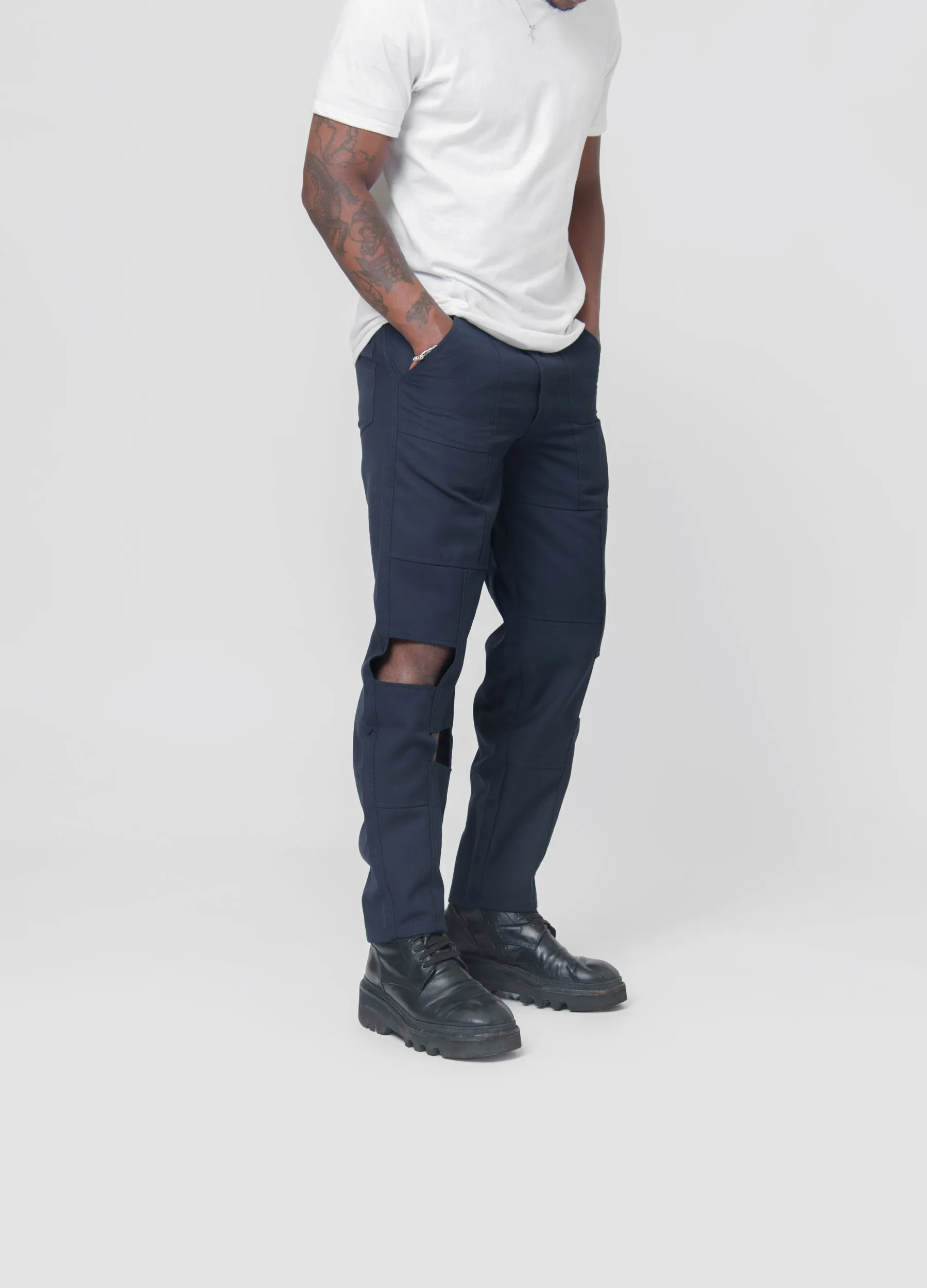 Wool Cut Out Pant Navy FL-P015-W23 sold by Nomad