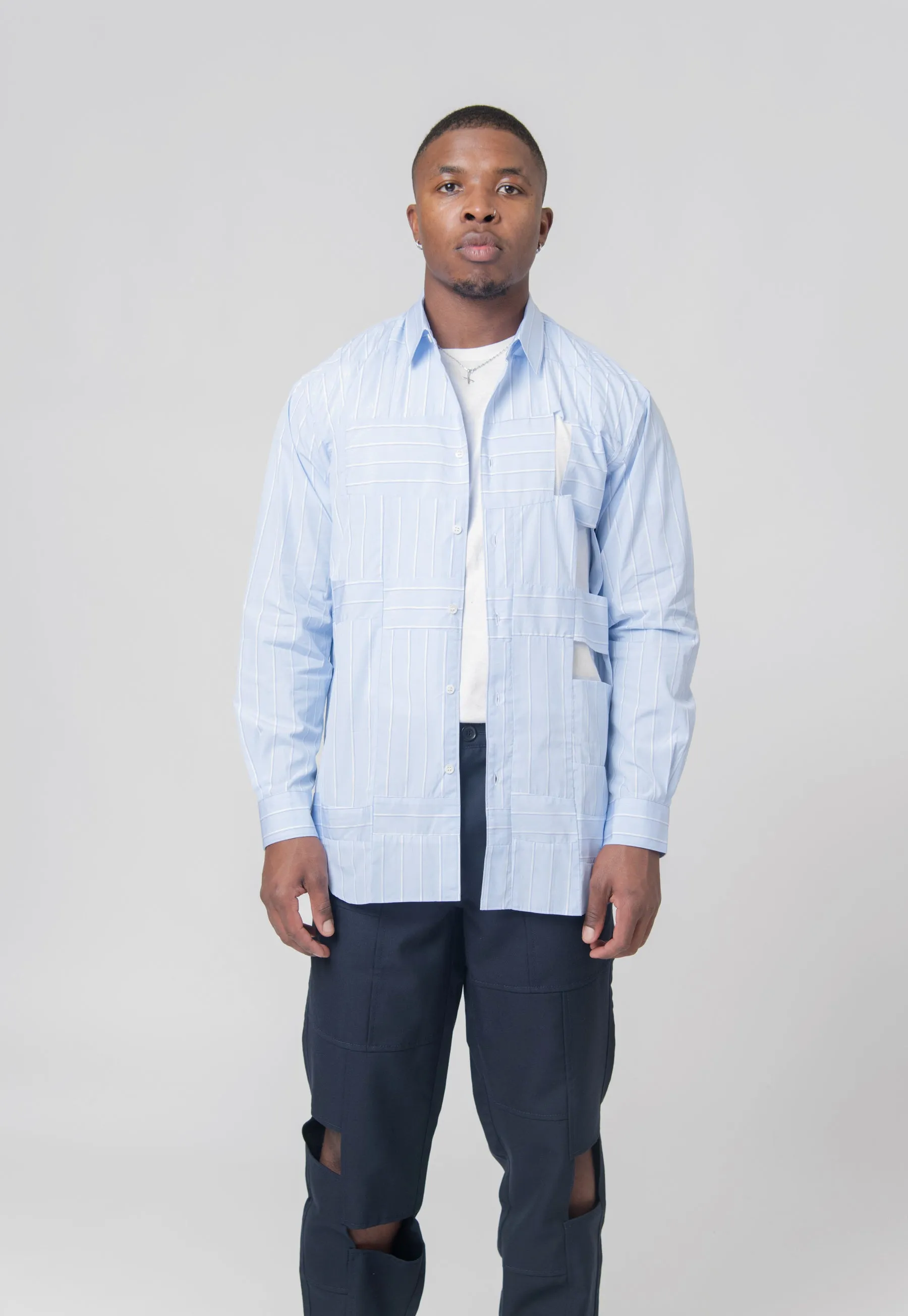 Cut Out Thick Striped Shirt Blue FL-B054-W23 sold by Nomad product image thumbnail 5