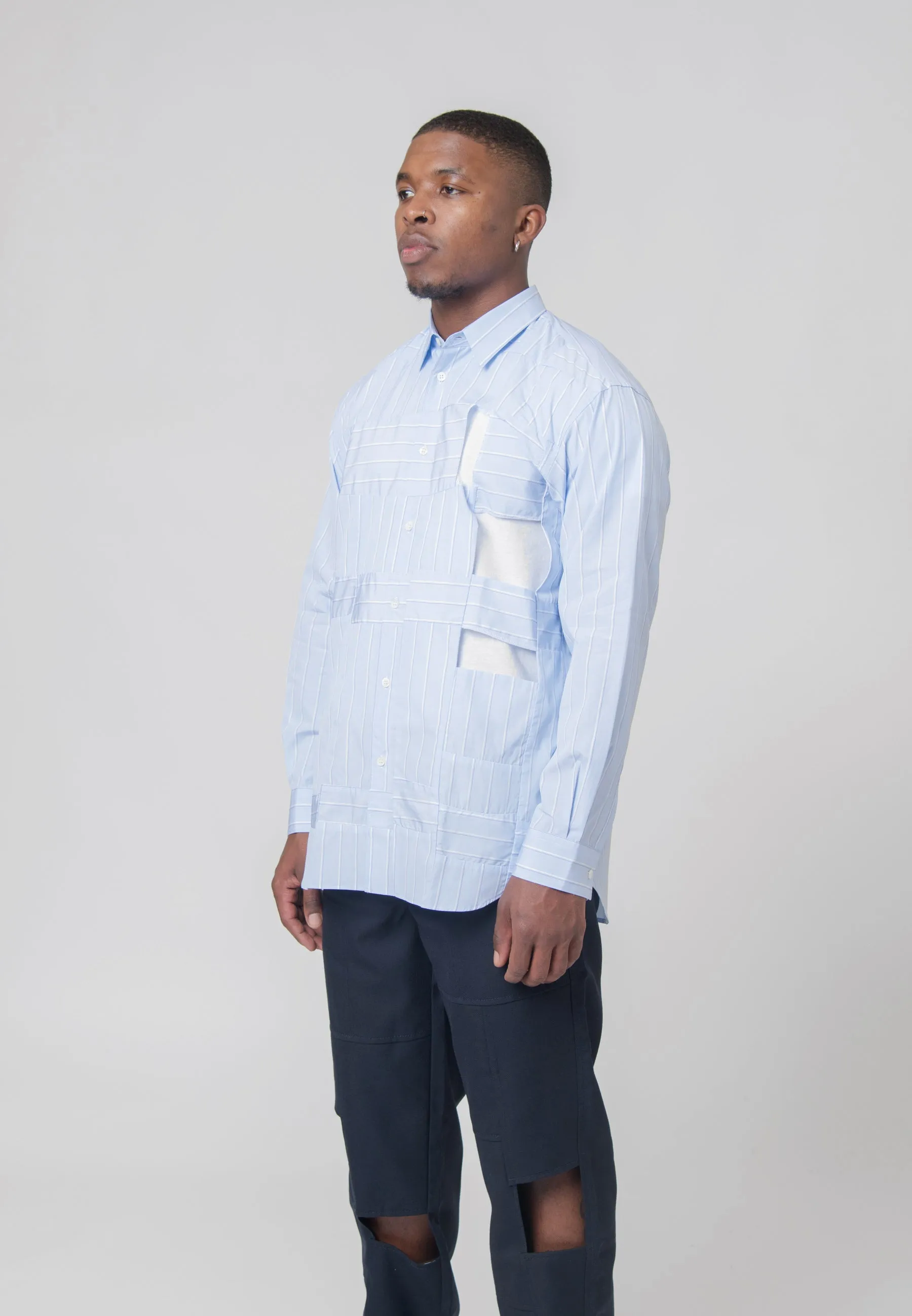Cut Out Thick Striped Shirt Blue FL-B054-W23 sold by Nomad product image thumbnail 4
