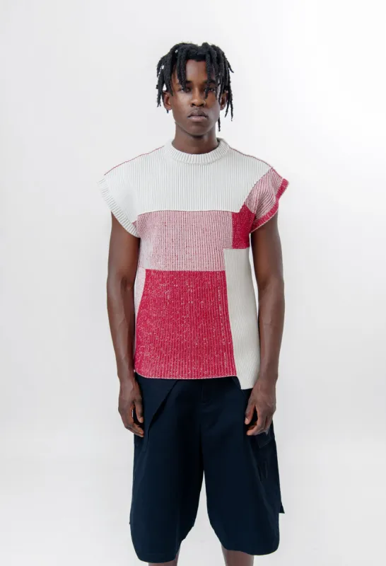 Geometric Knit Vest Faded Red ACWMK156 sold by Nomad