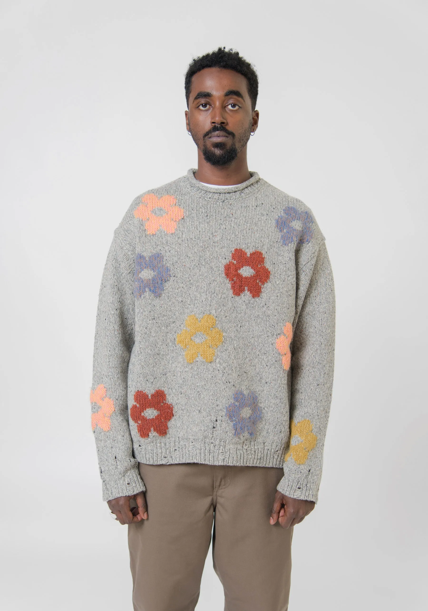 Daisy Jacquard Knit Sweater Grey Melange KNIT000411 sold by Nomad