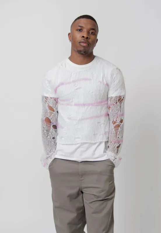 Mohair Knit Crewneck Sweater Off-White/Pink KNIT000409 sold by Nomad