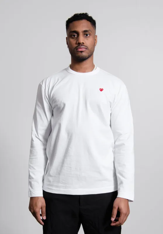 Long Sleeve Mini Emblem Tee White/Red T308 sold by Nomad