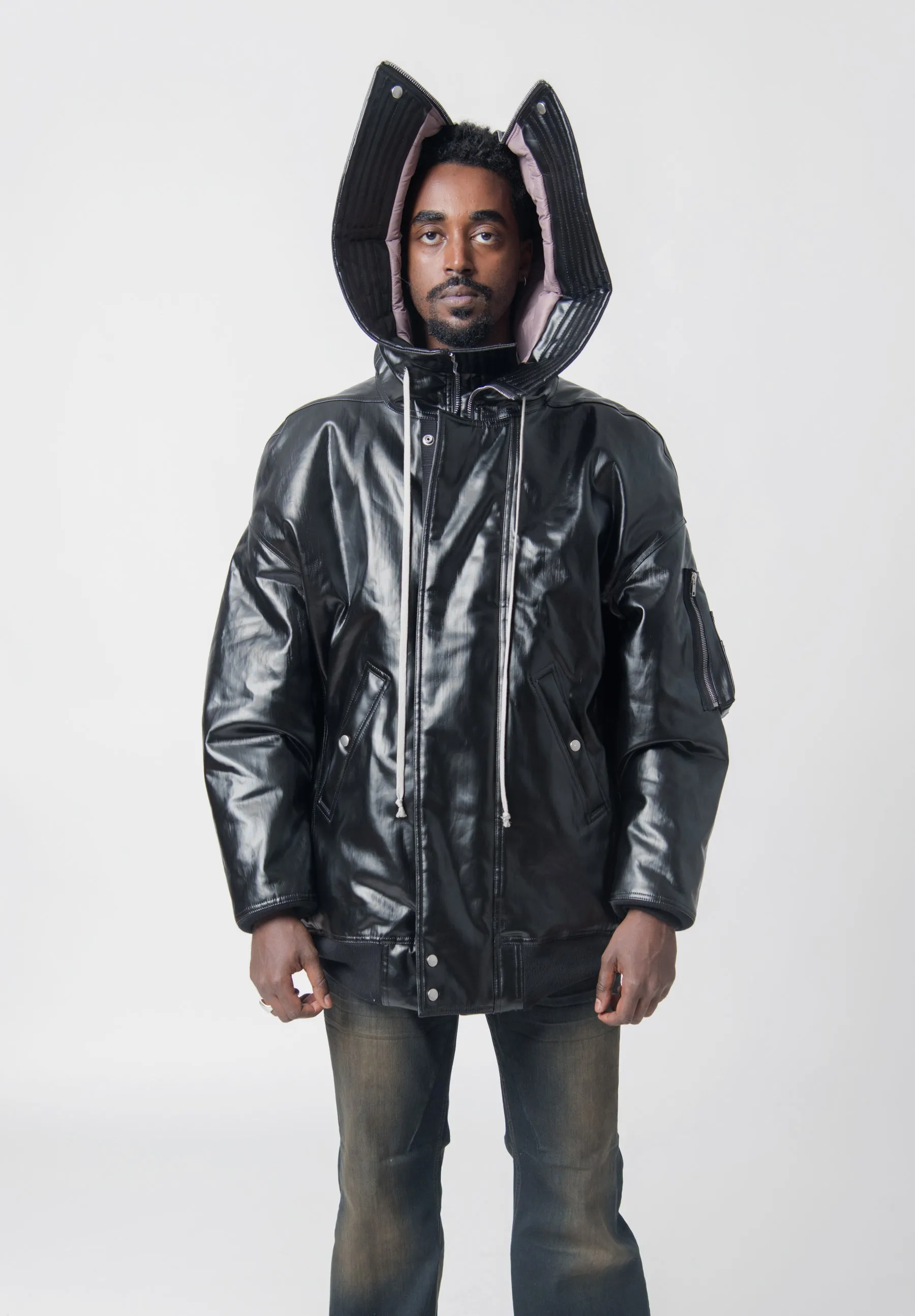 Hooded Long Bomber Jacket Black/Mauve DU02C5765-SDRUB sold by Nomad product image thumbnail 3