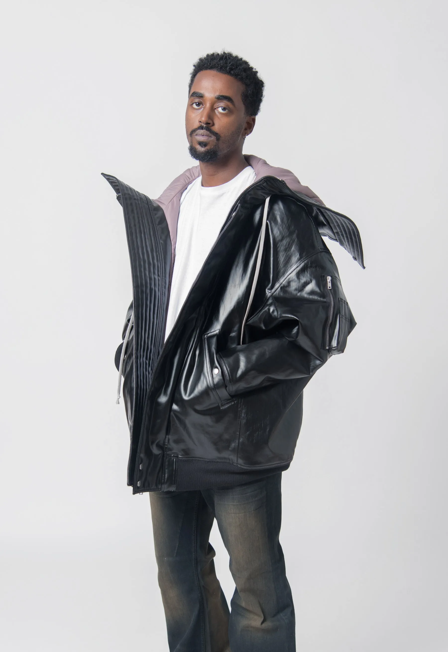 Hooded Long Bomber Jacket Black/Mauve DU02C5765-SDRUB sold by Nomad