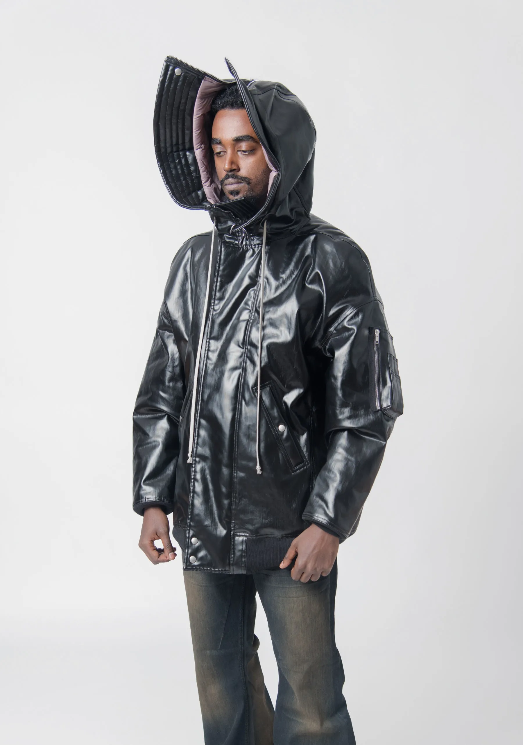 Hooded Long Bomber Jacket Black/Mauve DU02C5765-SDRUB sold by Nomad product image thumbnail 5