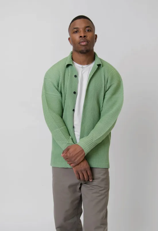 Leno Stripe Pleated Shirt Green FJ307-62 sold by Nomad