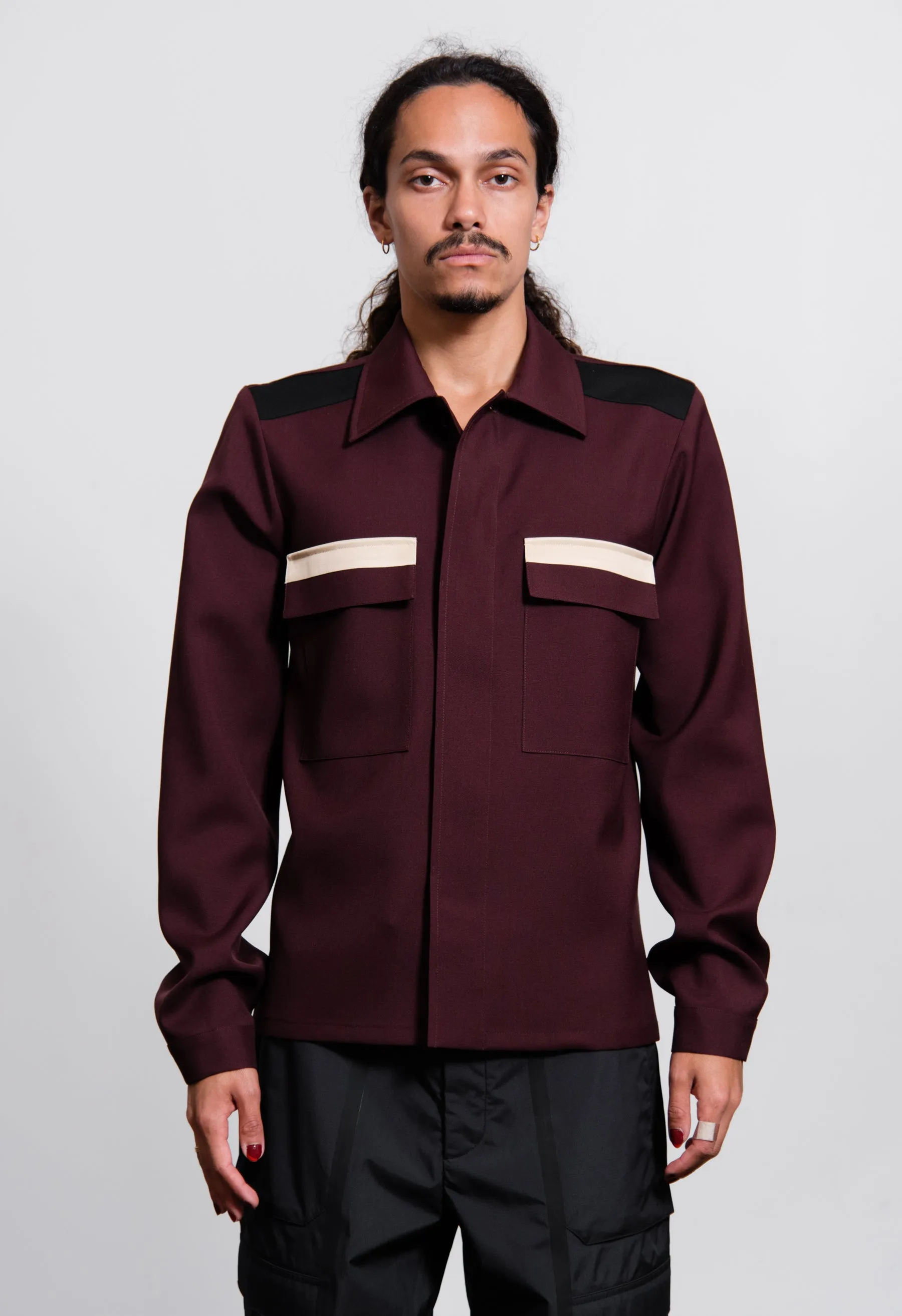 Fine Wool Gabardine Shirt Bordeaux JSMT601826 sold by Nomad