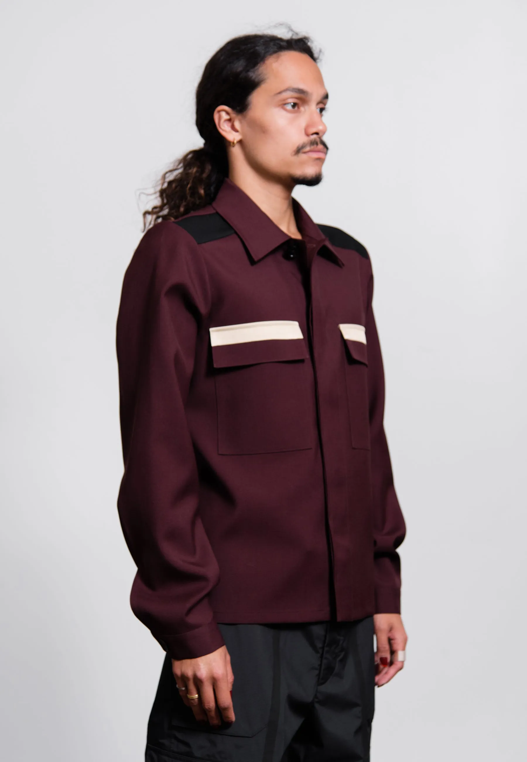 Fine Wool Gabardine Shirt Bordeaux JSMT601826 sold by Nomad product image thumbnail 3