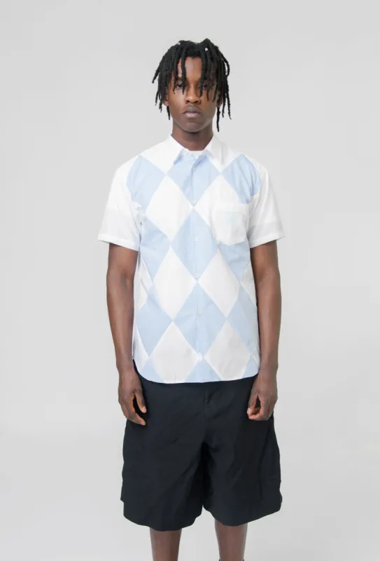 Dot/Diamond Pattern Short Sleeve Button Up Shirt White/Blue FM-B051-S24-1 sold by Nomad