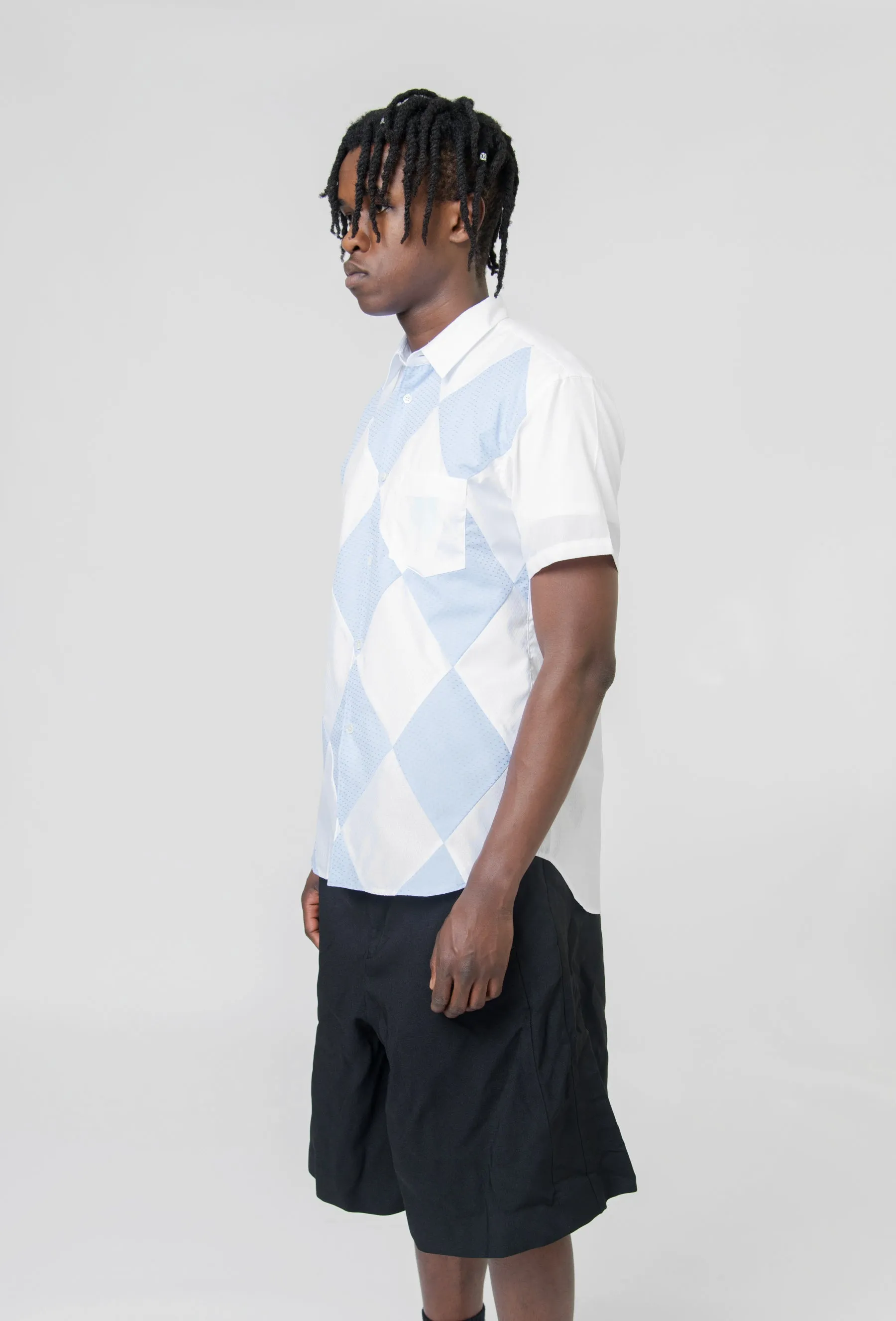 Dot/Diamond Pattern Short Sleeve Button Up Shirt White/Blue FM-B051-S24-1 sold by Nomad product image thumbnail 4