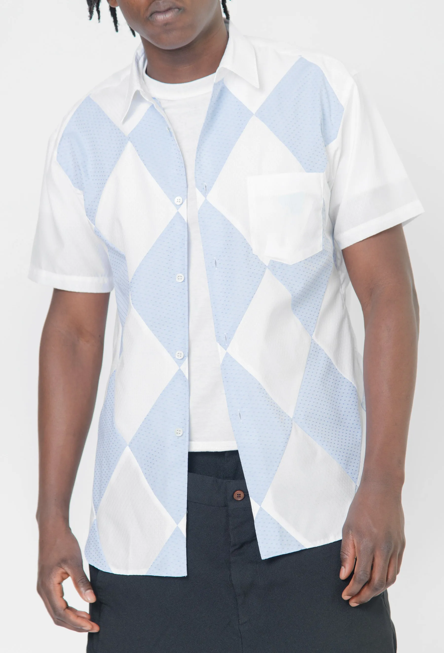 Dot/Diamond Pattern Short Sleeve Button Up Shirt White/Blue FM-B051-S24-1 sold by Nomad product image thumbnail 2