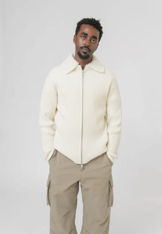 Alpaca Collar Zip Cardigan Eggshell J22HP0010 sold by Nomad