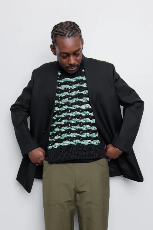 Wool Velvet Float Stitch Jacquard Bib Mint/Black made by Jil Sander