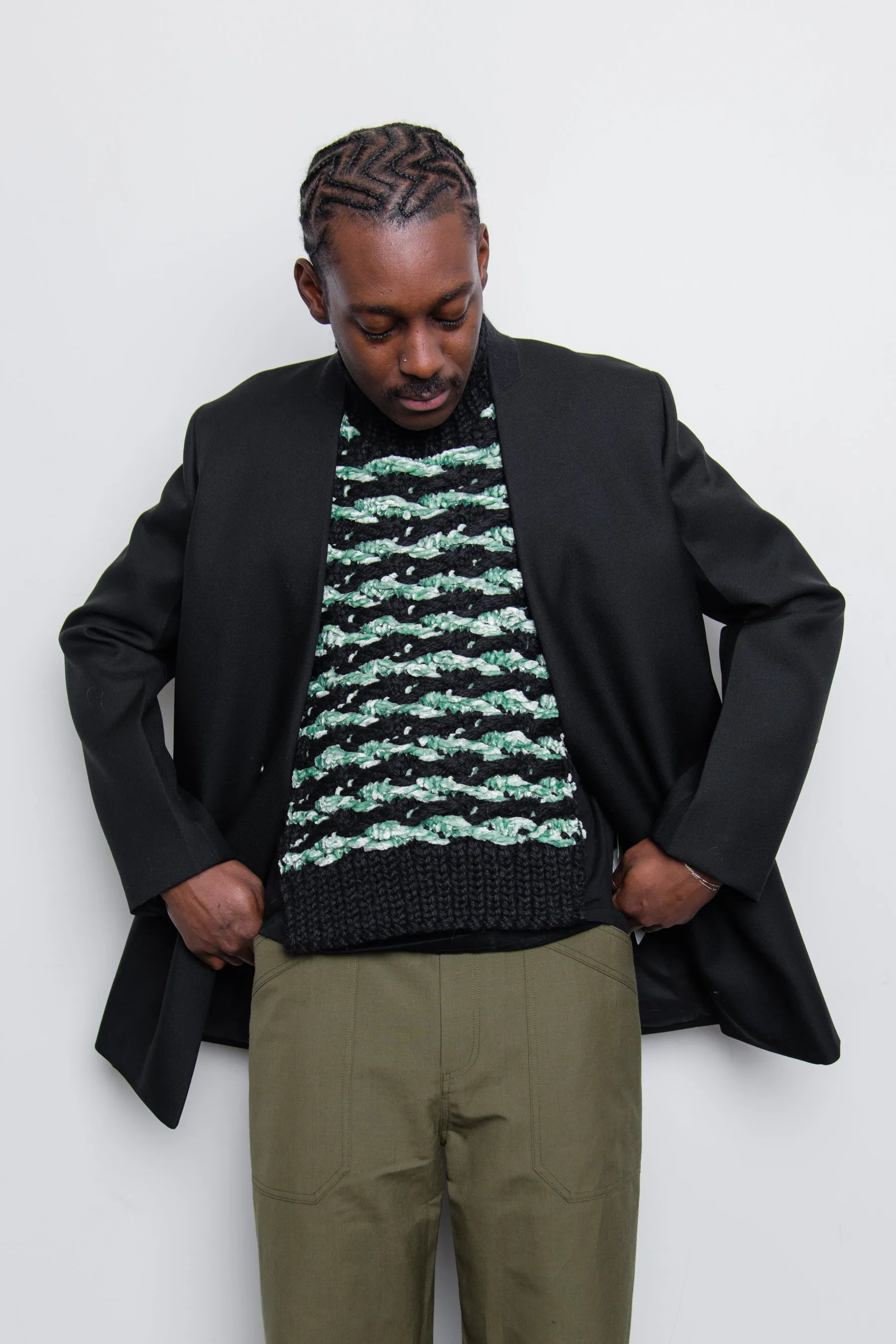 Wool Velvet Float Stitch Jacquard Bib Mint/Black sold by Nomad