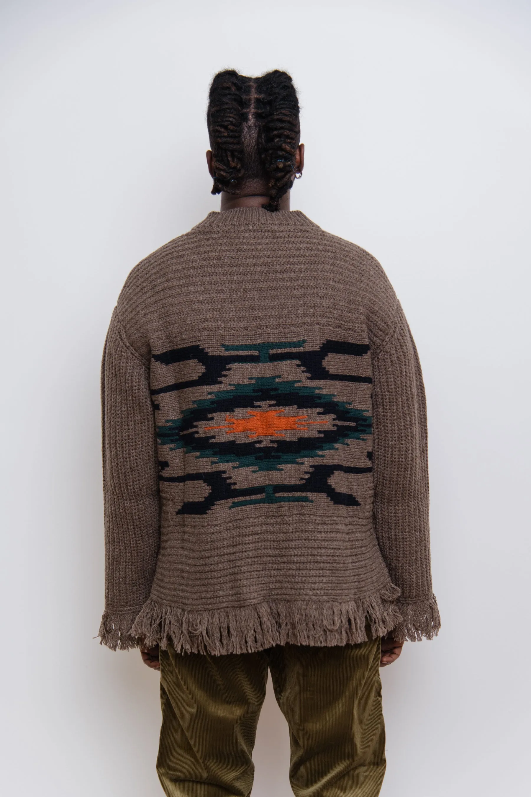 Wool Jacquard Half Cardigan Sweater Camel WJ-N013 sold by Nomad product image thumbnail 2