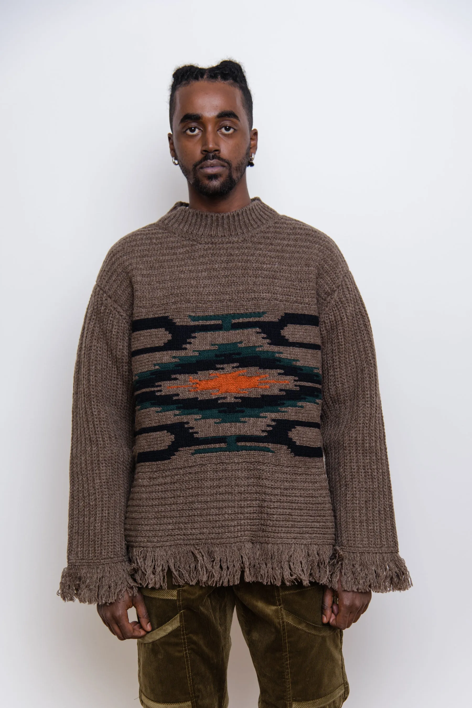 Wool Jacquard Half Cardigan Sweater Camel WJ-N013 sold by Nomad