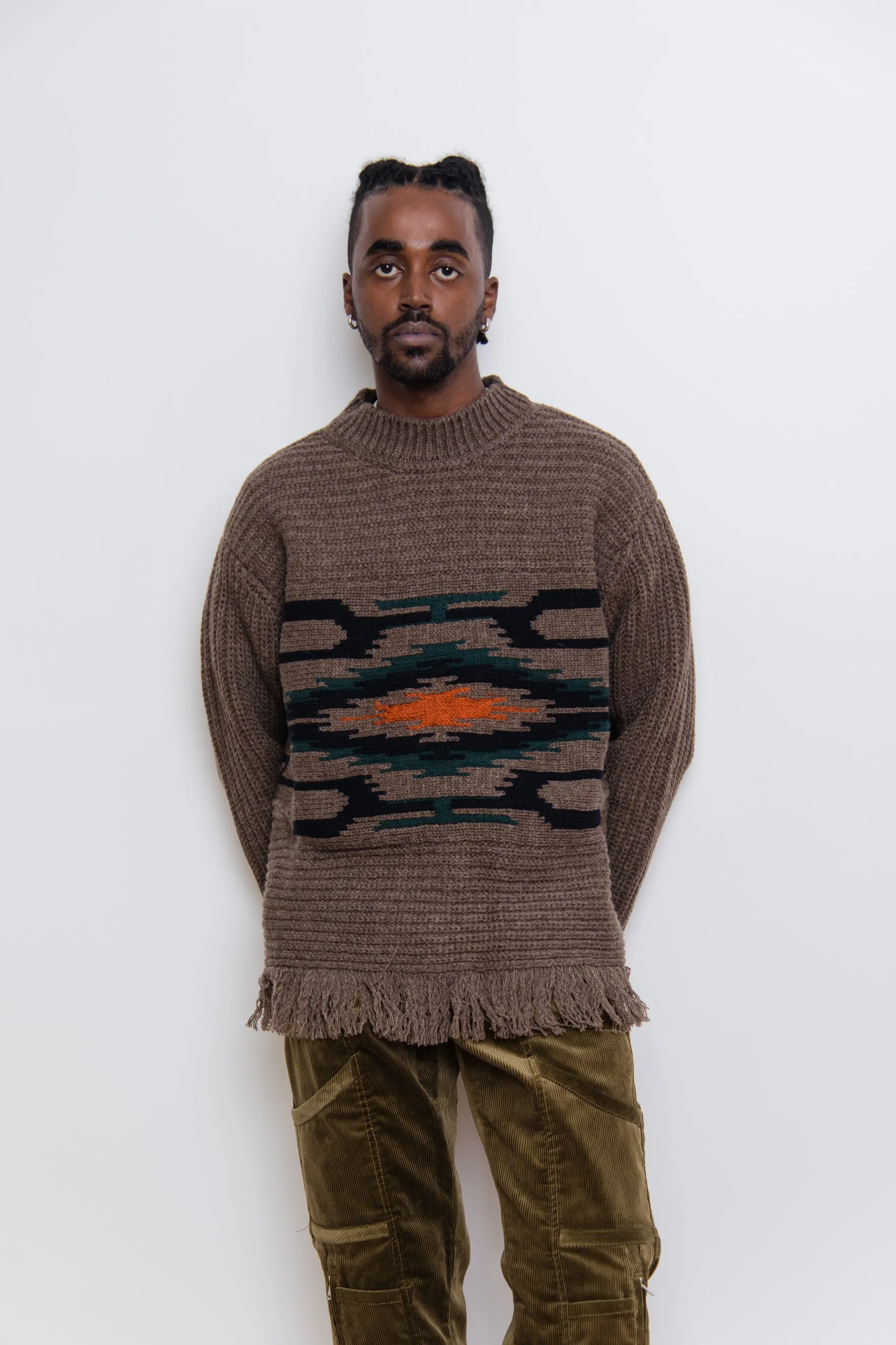 Wool Jacquard Half Cardigan Sweater Camel WJ-N013 sold by Nomad product image thumbnail 3