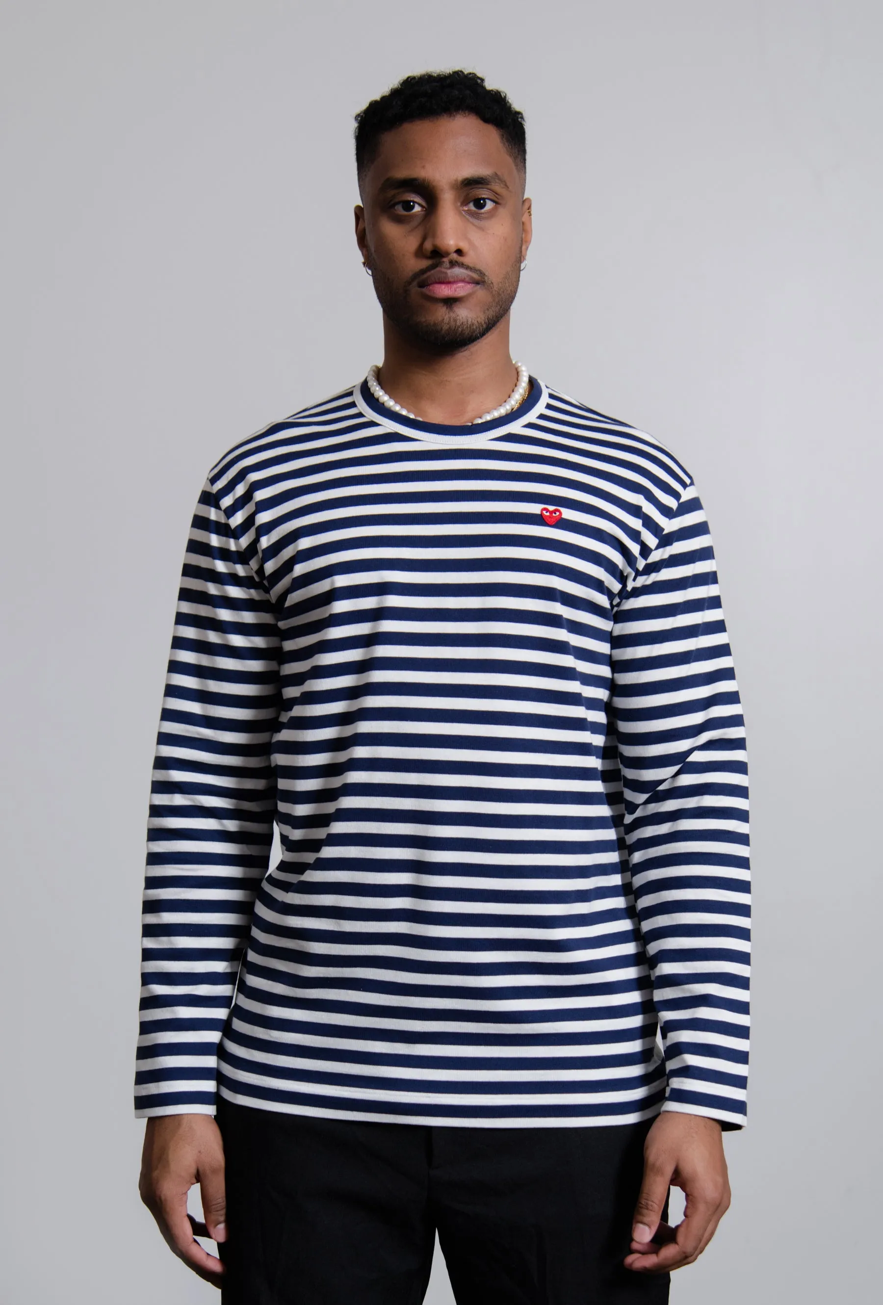 Long Sleeve Striped Emblem Tee Blue/White/Red T164 sold by Nomad