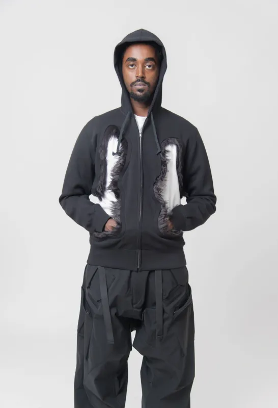 Faux Fur Cut-Out Hoodie Black PL-T017 sold by Nomad