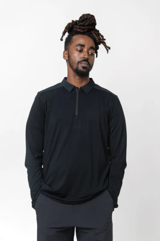 Frame Long Sleeve Polo Black sold by Nomad